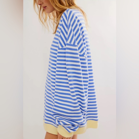 NWOT✨Free People Classic Striped Oversized Crewneck🩵💛 - Picture 4 of 5